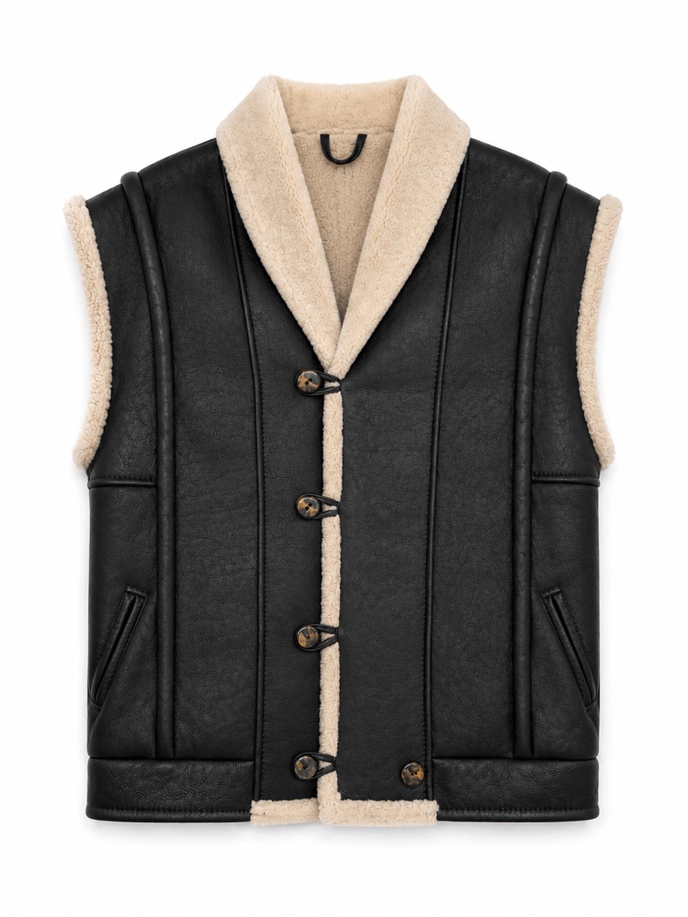 Vintage Grolek Real Shearling Leather Vest Mens XL Dark Brown Sheepskin Toggle